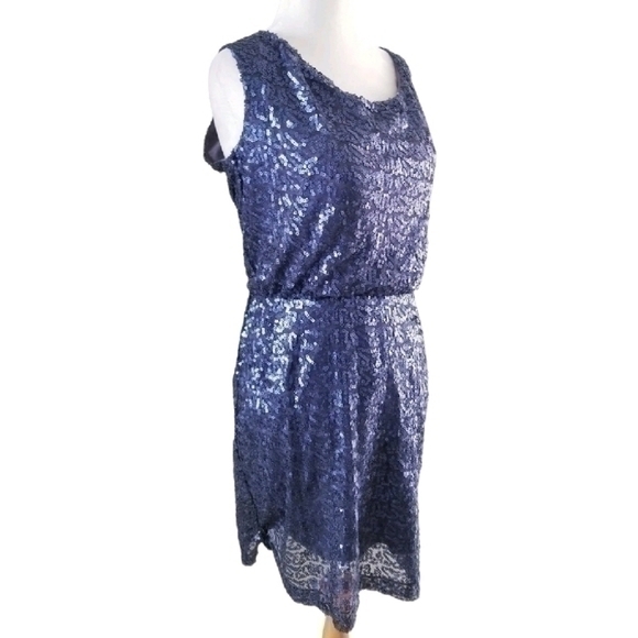 💥NWT💥 CALVIN KLEIN BLUE SEQUIN COCKTAIL DRESS SZ XS RV $139 - Picture 3 of 7